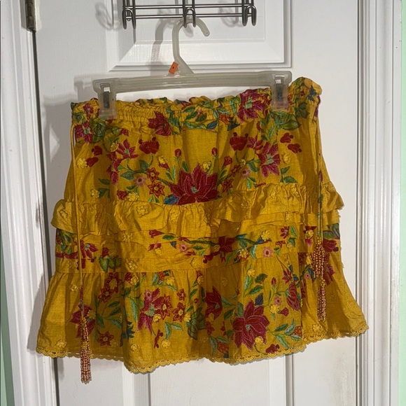 Farm Rio Yellow Flower Dream Tiered Floral Mini Skirt Size Large
